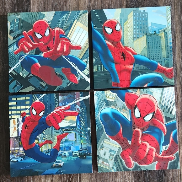 🕷️🖼️ Spider-Man Comic Art Panel Set – 4-Piece Wall Decor – 12”x12” Each Marvel - Picture 1 of 15